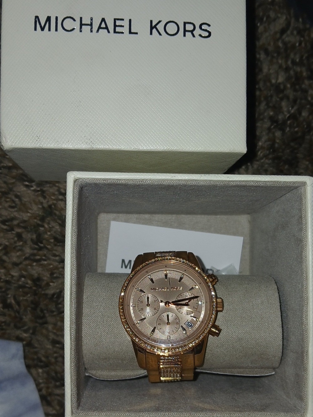 Michael Kors Womens Ritz Pave Chronograph Rose Gold Watch MK6485